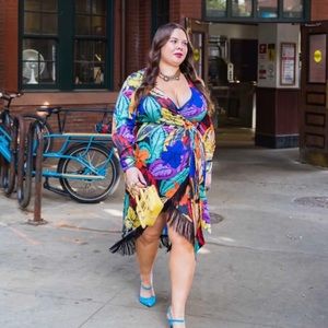 Eloquii Palm Print Wrap Dress